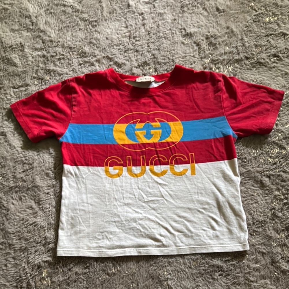 Gucci Red and White Short Sleeve Tee with Logo